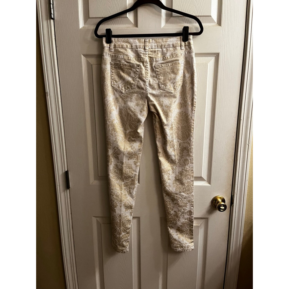 GOLD DAMASK JEANS~AZI~Skinny Jeans~White/Gold~Damask Print~4-6 - Picture 3 of 11
